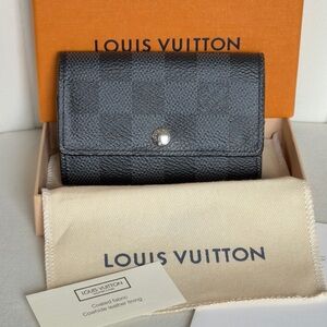 Louis Vuitton Damier Graphite 6 Key Holder Canvas Silver Metal Wallet AUTHENTIC